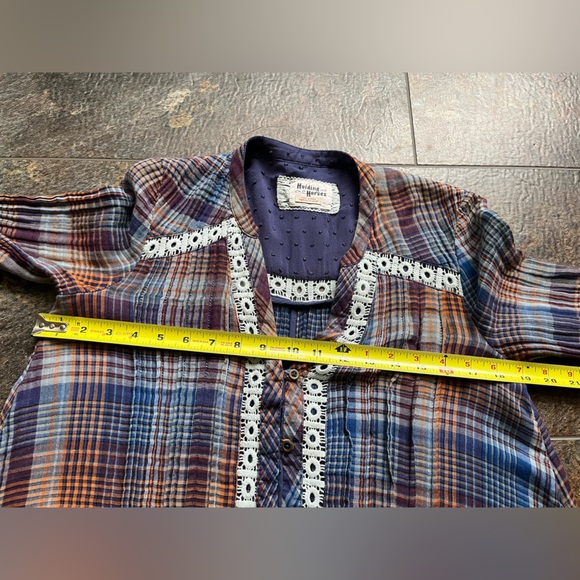 Anthropologie Holding Horses Abita plaid button lace trim shirt dress. Size XS - Picture 9 of 16